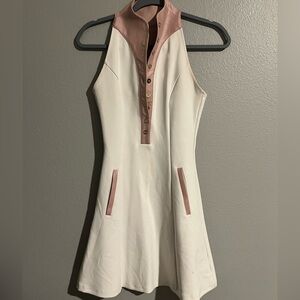 Elegant Cream and Pink Sleeveless Golf Dress